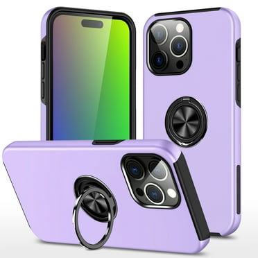 DeCase for iPhone 15 Pro Max Hybrid Matte Back Case with 360° Rotatable Ring Stand Kickstand - Shockproof Magnetic Protective Case for Ultimate Convenience, Purple