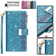 thumbnail image 1 of DeCase for iPhone 15 Pro Max Sparkle Bling Glitter Wallet Case, Magnetic Flip Cover with Zipper, Wrist Strap, Card Slot, Kickstand - Shockproof Protection for Girls & Ladies, Skyblue, 1 of 7