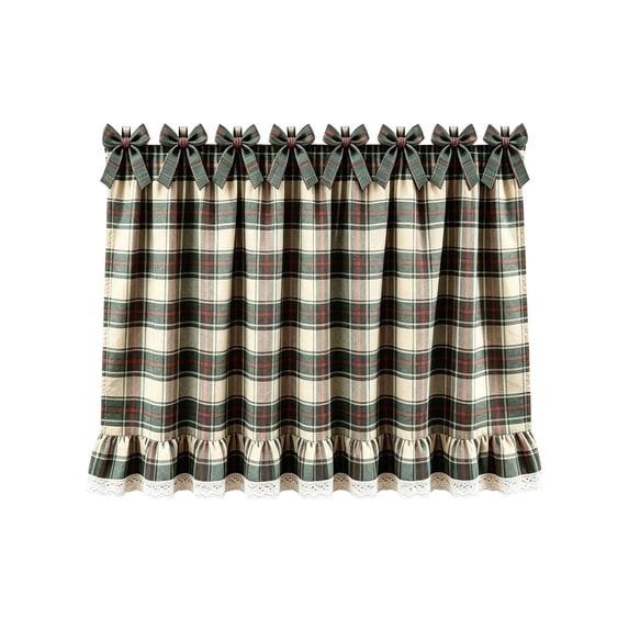 DeChang Christmas Oven Door Curtain, Plaid Festive Kitchen Half Curtain with Bowknot Lace Ruffle Trim, Washable Easy Install Vintage Holiday Home Appliance Decor,Multicolor A
