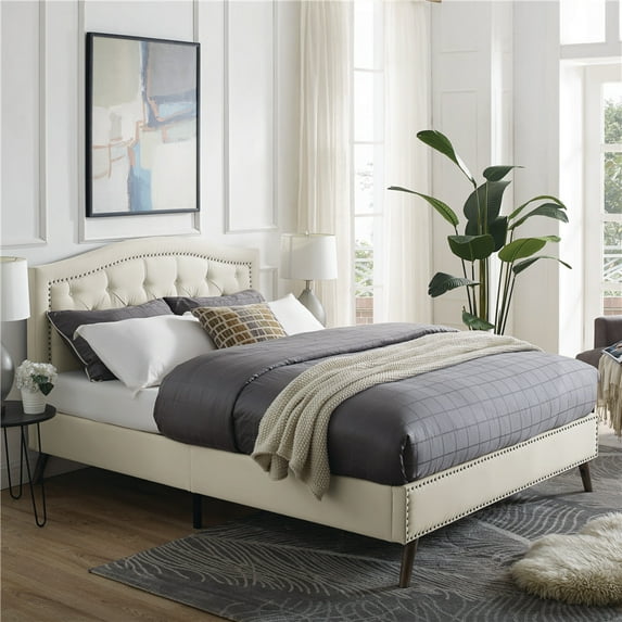 DeCoro Austin Diamond Tufted Upholstered Platform Bed | Headboard and Wood Frame with Wood Slat Support, Full, Peyton Shell