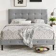 thumbnail image 1 of DeCoro Cambridge Easy Assembly Upholstered Platform Bed with Headboard, Metal Frame with Solid Wood Slat Support, No Box Spring Required and Noise-free, King, Light Grey, 1 of 10