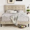 thumbnail image 1 of DeCoro Cambridge Easy Assembly Upholstered Platform Bed with Headboard, Metal Frame with Solid Wood Slat Support, No Box Spring Required and Noise-free, Queen, Linen, 1 of 10