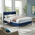 thumbnail image 1 of DeCoro Seattle Modern Tufted Easy Assembly Upholstered Platform Bed with Headboard, Wood Frame with Solid Wood Slat Support, No Box Spring Required and Noise-free, Queen, Antonio Sapphire, 1 of 10