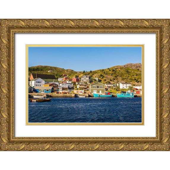 DeFreitas, Michael 24x17 Gold Ornate Wood Framed with Double Matting Museum Art Print Titled - Fishing village of Petty Harbor-Newfoundland-Canada