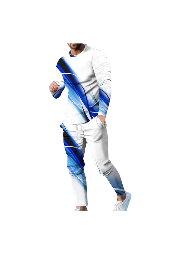 2 Piece Outfits for Men Plus Size Crewneck Long Sleeve Pullover Sweatshirt Tracksuit Jogger Sweatpants Sweatsuit Set Blue XL