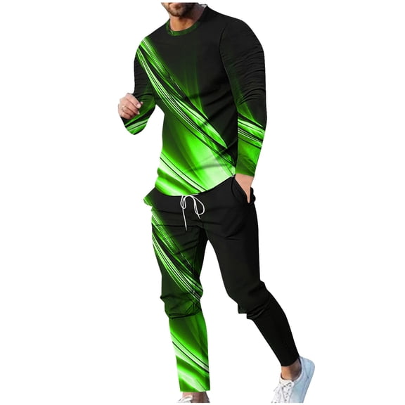 DeHolifer 2 Piece Outfits for Men Plus Size Crewneck Long Sleeve Pullover Sweatshirt Tracksuit Jogger Sweatpants Sweatsuit Set Green XL