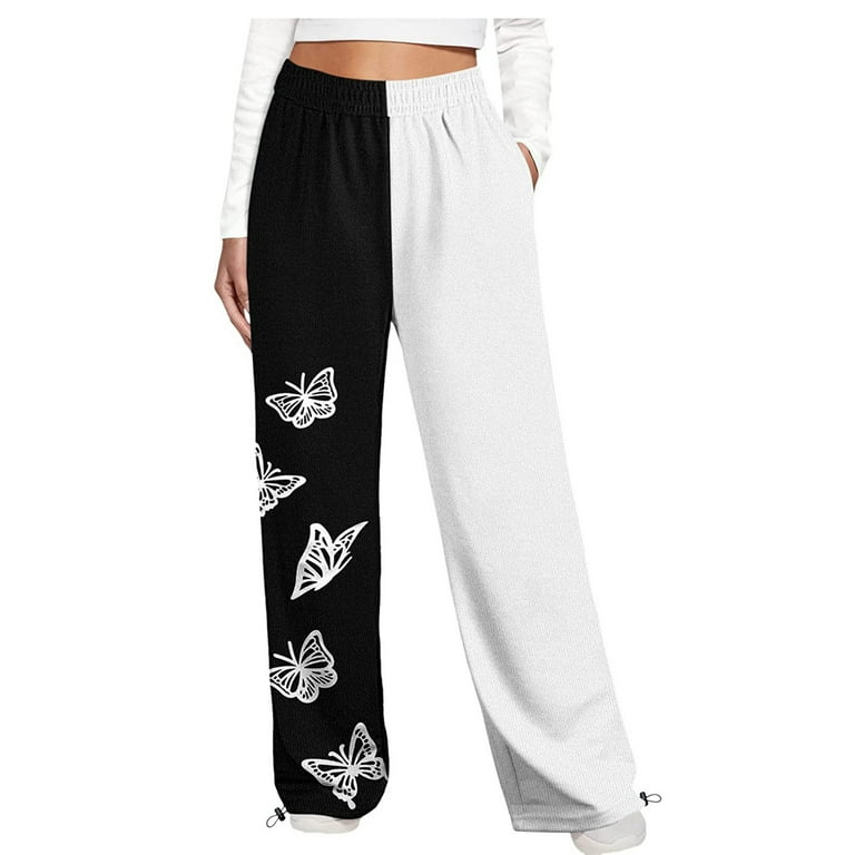 DeHolifer 2023 Sweatpants for Women Trendy Plaid Print High Waist Wide Leg  Pants Work Casual Loose Fit Pocket Lounge Joggers White XXL 