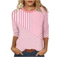 thumbnail image 1 of DeHolifer 3/4 Length Sleeve Womens Tops Boho Floral Spring T-Shirt Solid Color Summer Tops Trendy Pleated Front Shirts Beach Top Pink XL, 1 of 5