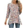 thumbnail image 1 of QQAMB 3/4 Sleeve Tunic Tops for Women Dressy Casual Crewneck Floral Printed Loose Blouse Flowy Shirts Pink XL, 1 of 6