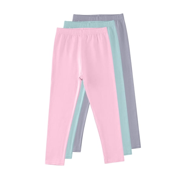 DeHolifer 3 Pack Girls Basic Leggings Cotton Baby Girls' Leggings Soft Footless Stretchy Tights Pants Pink 11-12Years