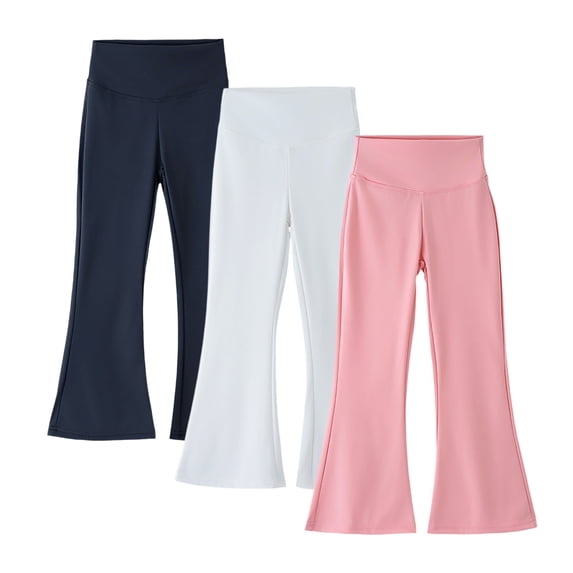 DeHolifer 3 Pack Girls Flared Leggings Wide-Leg Pants Kids Bell Bottom High Waisted Dance Yoga Flare Trousers Multicolor 12 Years