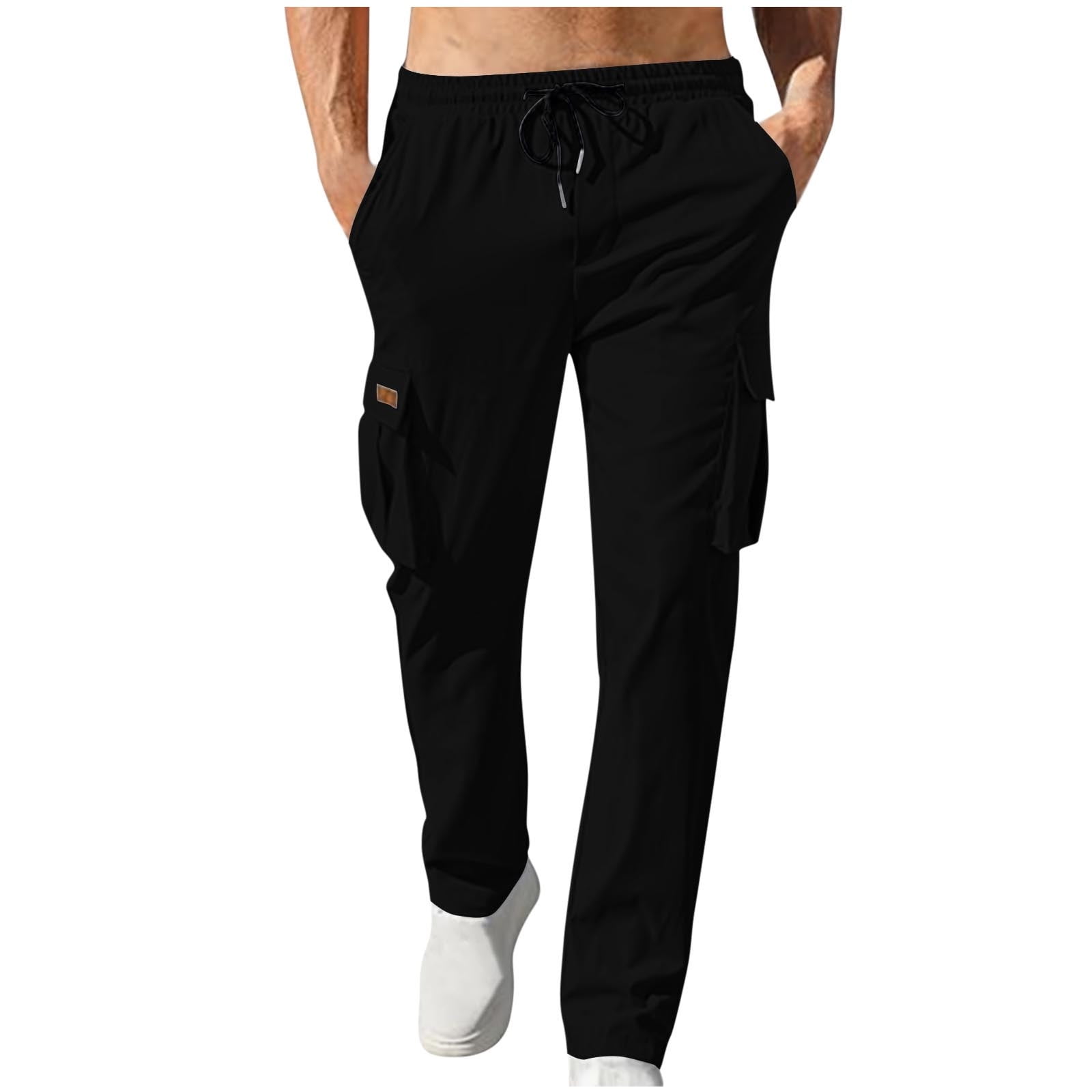 DeHolifer Athletic Pants for Men Elastic Waist Drawstring Solid Color Straight Leg FullLength