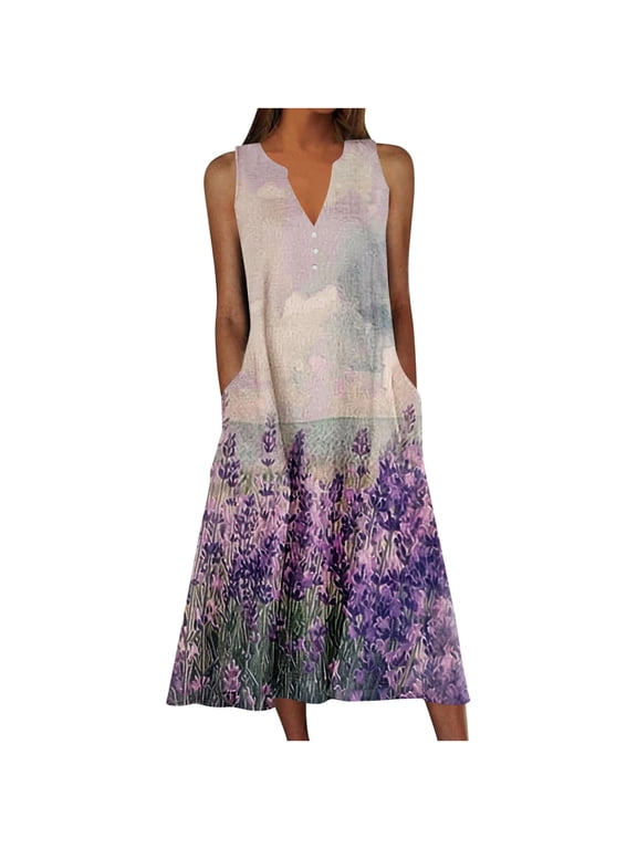 Beach Sundresses for Women Vacation Casual Plus Size Midi Sun Dress Loose Flowy Summer Trendy Boho Long Dresses Multicolor M