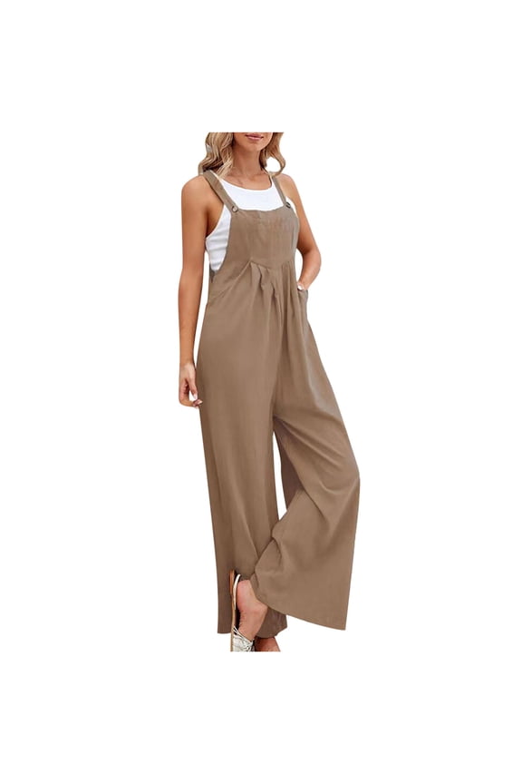 Bib Overalls Women Cotton Loose Summer Wide Leg Pants Jumpsuit Rompers for Women Khaki 3XL