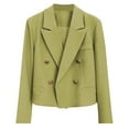 thumbnail image 1 of DeHolifer Blazers for Women Business Lapel Solid Color Pockets Long Sleeve Double Breasted Office Blazers Army Green L, 1 of 5