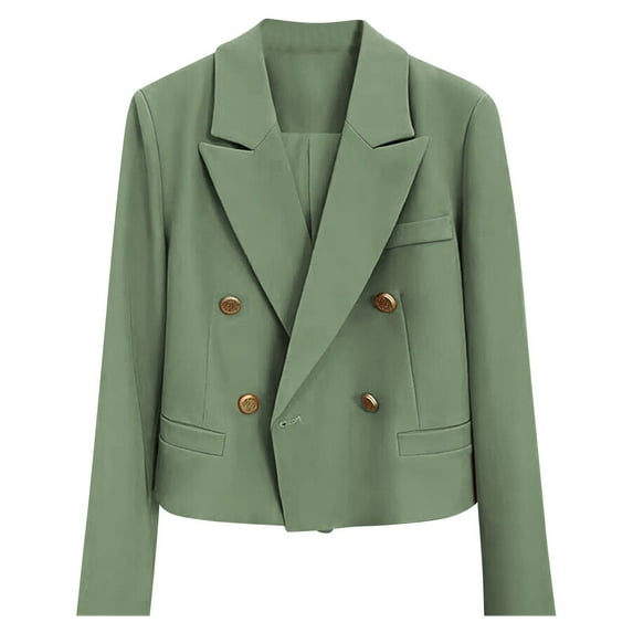 DeHolifer Blazers for Women Business Lapel Solid Color Pockets Long Sleeve Double Breasted Office Blazers Green L