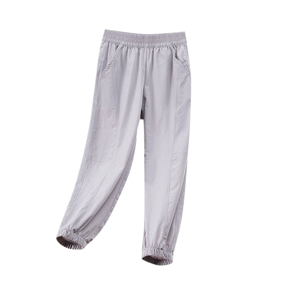 DeHolifer Boys Girls Pants Elastic Waisted Solid Color Straight Leg Lightweight Casual Mosquito Pants,7 Years