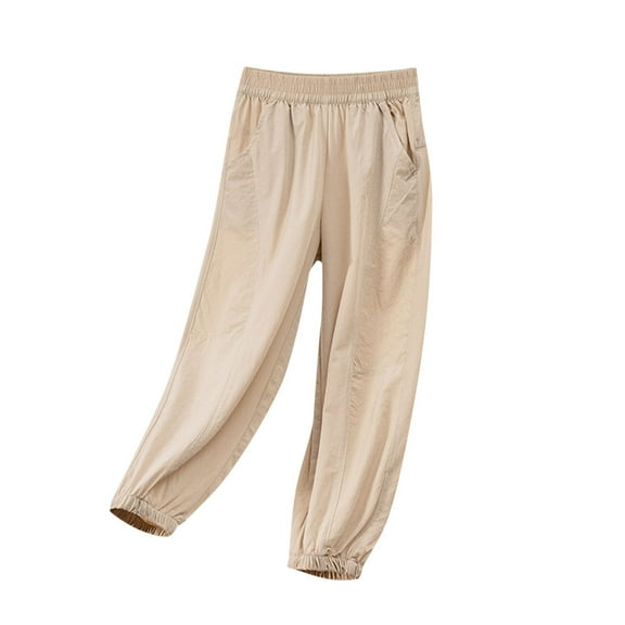 QQAMB Boys Girls Pants Elastic Waisted Solid Color Straight Leg Lightweight Casual Mosquito Pants,9 Years