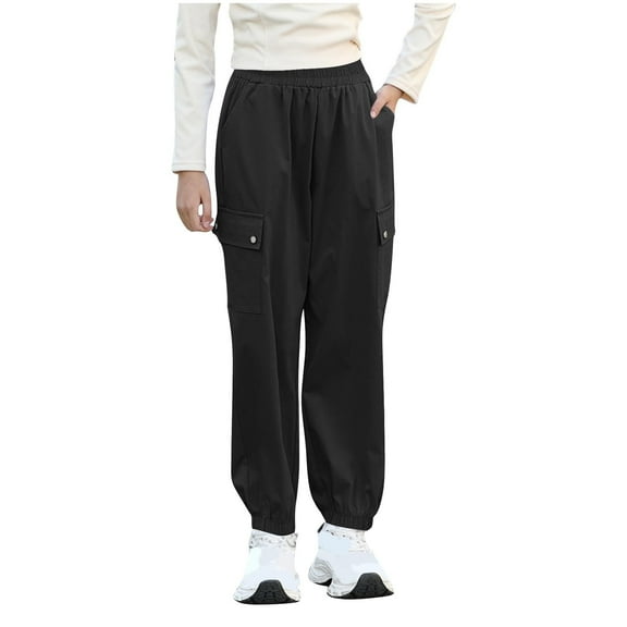 DeHolifer Boys Pants Solid Color Elastic Waisted Summer Trendy Outerwear Casual Cargo Pants with Multi Pockets,9 Years
