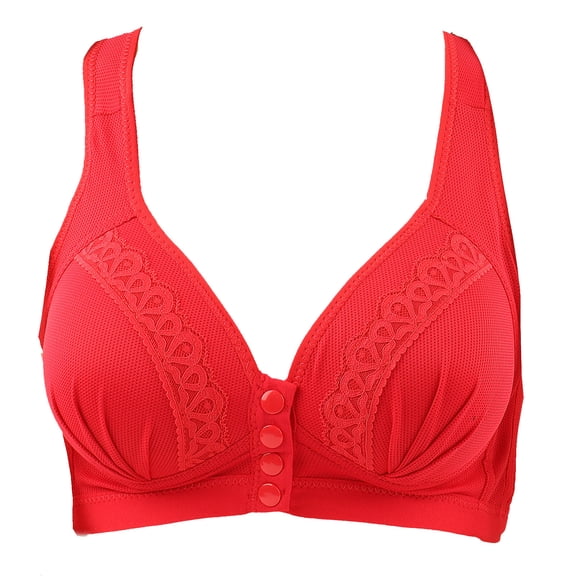 DeHolifer Bras for Women No Underwire Push Up Wirefree Front Close Snap Builtup Sports Bras Daisy Bra Plus Size Everyday Bras Red 42
