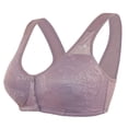 thumbnail image 1 of DeHolifer Bras for Women Plus Size Floral Print Front Buckle Wireless Strap Gathering Underwear Everyday Bras Purple L, 1 of 5