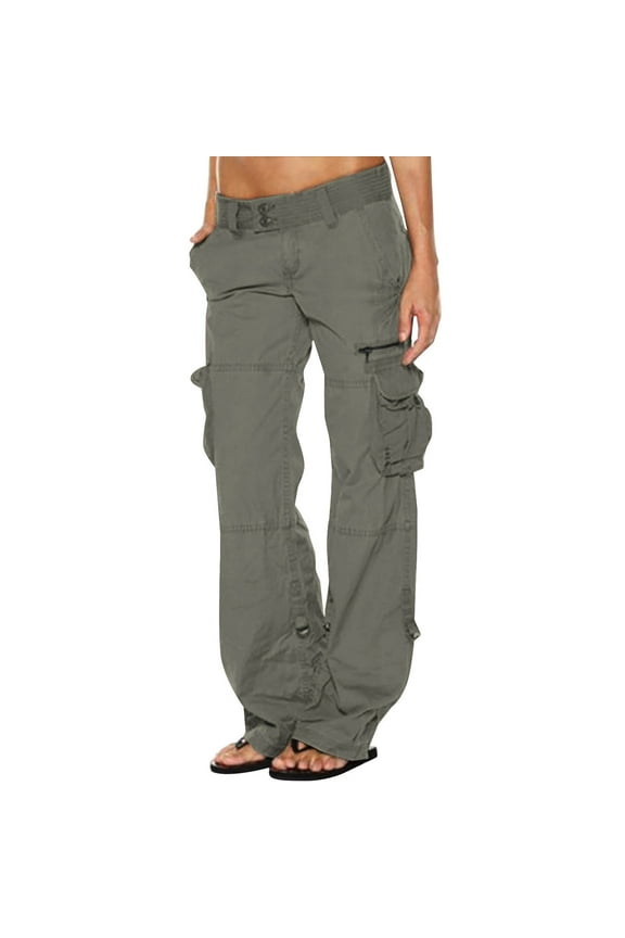 Cargo Pant for Women High Waist Elastic Waist Solid Color Wide Leg Cargo Pant with Multi Pockets Gray XL