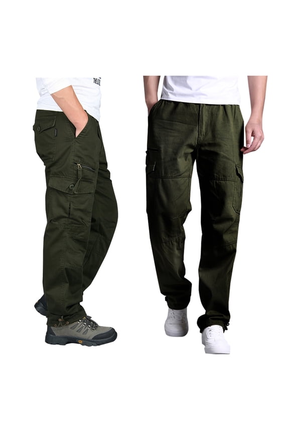 DeHolifer Cargo Pants for Men Solid Casual Multiple Pockets Outdoor Straight Type Fitness Long Pants Cargo Pants Trousers Army Green 5XL