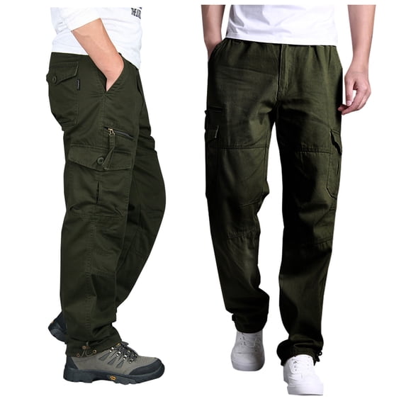 DeHolifer Cargo Pants for Men Solid Casual Multiple Pockets Outdoor Straight Type Fitness Long Pants Cargo Pants Trousers Army Green M