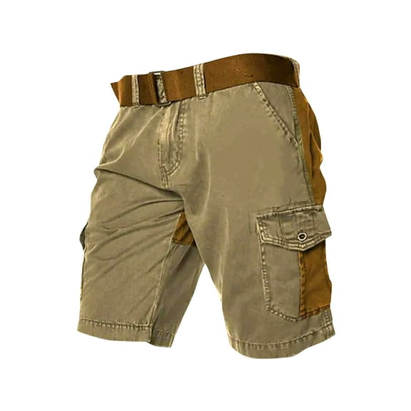 DeHolifer Cargo Shorts for Men Cotton Plus Size Elastic Waisted Solid Color Outdoor Sports Cargo Shorts with Multi Pocket Khaki 2XL
