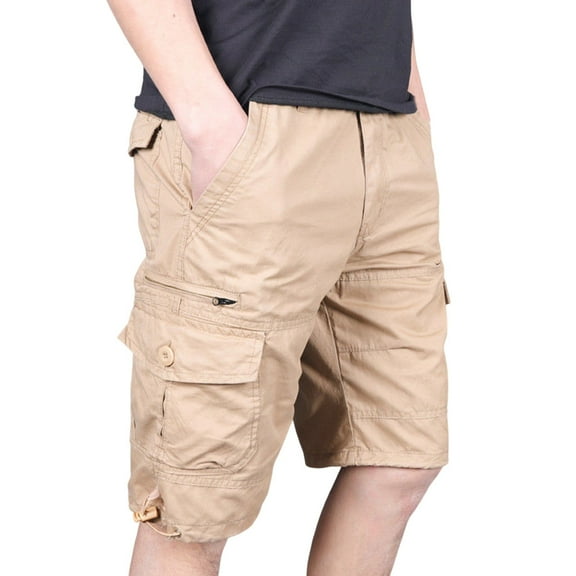 DeHolifer Cargo Shorts for Men Plus Size Elastic Waisted Solid Color Outdoor Sports Straight Leg Cargo Shorts with Multi Pocket Khaki XL