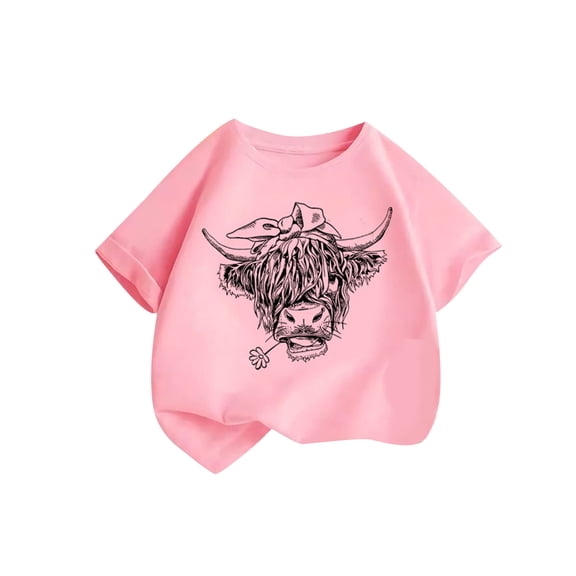 DeHolifer Children's Cotton T-Shirts Cute Graphic Printed Crewneck Short Sleeve Casual Kids T-Shirts 2-12 Years