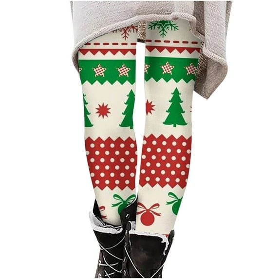 DeHolifer Christmas Leggings for Women Plus Size High Waist Workout Pants Tummy Control Printed Holiday Legging Tights Yoga Pants Green L
