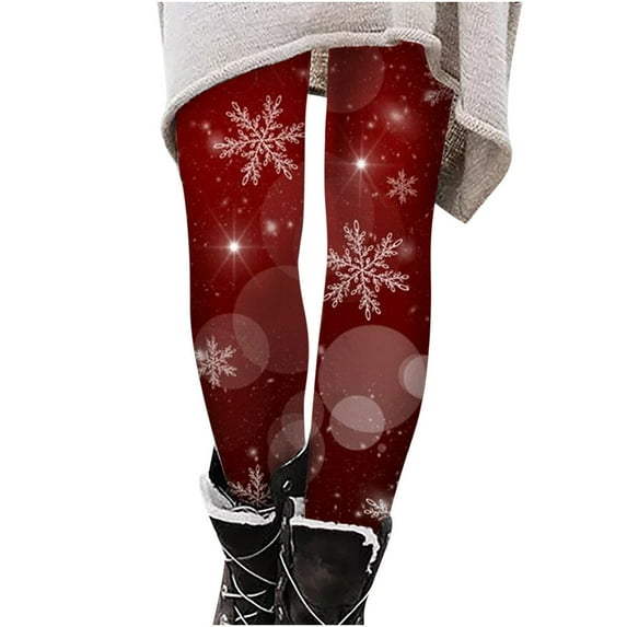 DeHolifer Christmas Leggings for Women Plus Size High Waist Workout Pants Tummy Control Printed Holiday Legging Tights Yoga Pants Wine 2XL