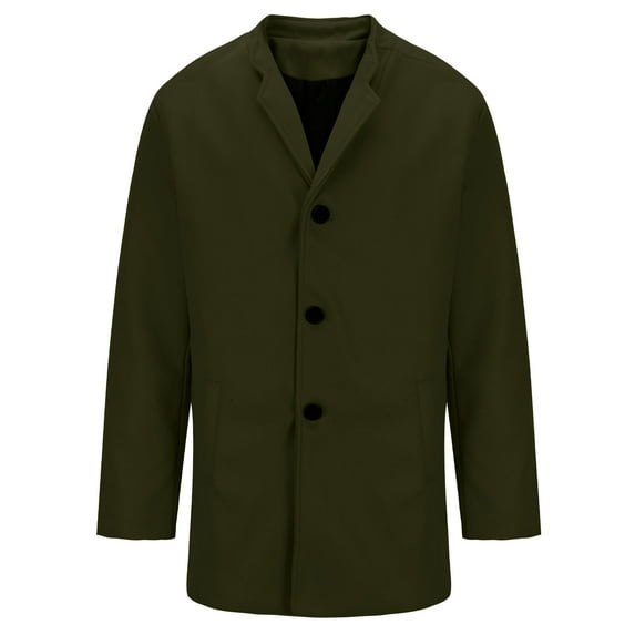 DeHolifer Coat for Men Casual Solid Color Button Long Sleeve Stand Up Collar Long Outwear Trench Coat Army Green S