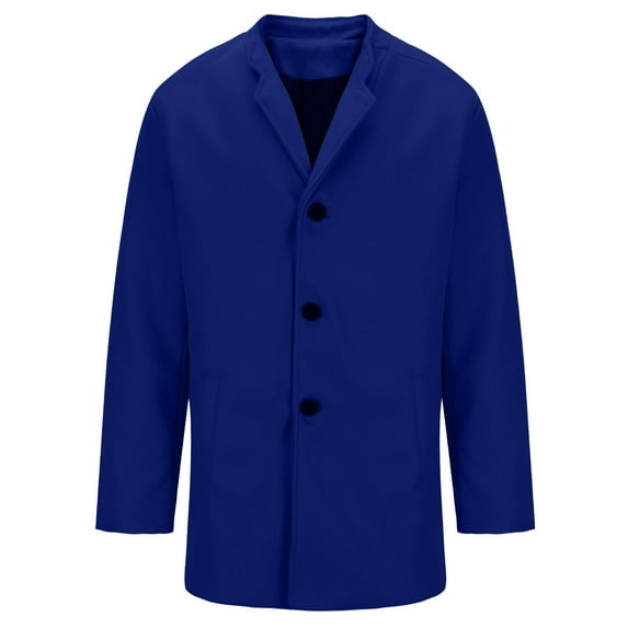 DeHolifer Coat for Men Casual Solid Color Button Long Sleeve Stand Up Collar Long Outwear Trench Coat Blue L