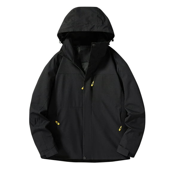 DeHolifer Coat for Men Solid Color Winter Windproof Drawstring Zipper Long Sleeve Outwear Coat Jacket Black 2XL