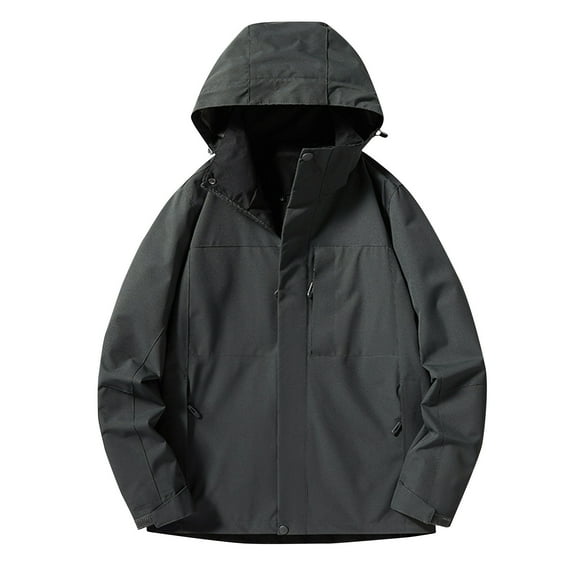 DeHolifer Coat for Men Solid Color Winter Windproof Drawstring Zipper Long Sleeve Outwear Coat Jacket Gray XL