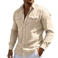 thumbnail image 1 of DeHolifer Cotton Linen Shirts for Men Button Up Shirts Long Sleeve Casual Work Shirt Lightweight Comfy Tops with Pockets Khaki L, 1 of 7