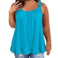 thumbnail image 1 of DeHolifer Cotton Linen Tank Tops for Women Elastic Strap Sleeveless Tanks Ruffled Plus Size Tops Summer Loose Shirts Blue 4XL, 1 of 8