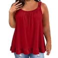 thumbnail image 1 of DeHolifer Cotton Linen Tank Tops for Women Elastic Strap Sleeveless Tanks Ruffled Plus Size Tops Summer Loose Shirts Red 5XL, 1 of 8