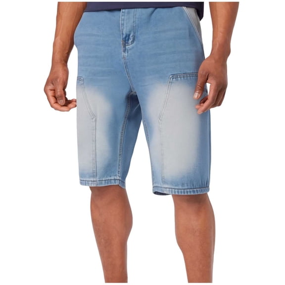 DeHolifer Denim Shorts for Men Solid Color Elastic Waisted Zipper Straight Leg Summer Comfy Jeans Shorts Blue 2XL