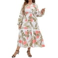 thumbnail image 1 of DeHolifer Dresses for Women Plus Size Floral Print V-Neck Long Sleeve Loose Comfy Long Dresses White 2XL, 1 of 4