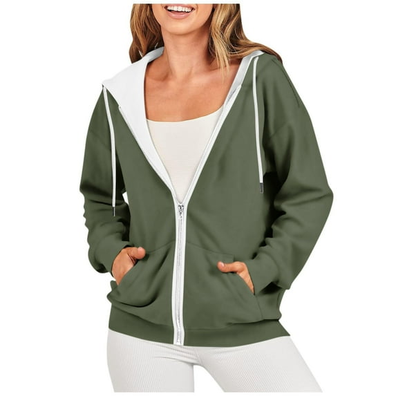 DeHolifer Fall Sweatshirts for Women Zip Up Hoodies Oversized Sweatshirt Y2K Clothes Casual Comfy Trendy Drawstring Jacket with Pockets Army Green 2XL
