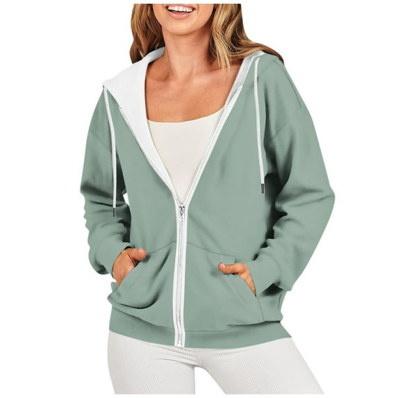 DeHolifer Fall Sweatshirts for Women Zip Up Hoodies Oversized Sweatshirt Y2K Clothes Casual Comfy Trendy Drawstring Jacket with Pockets Mint Green XL