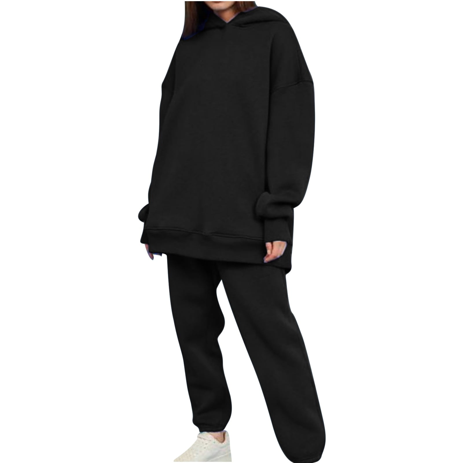 Women'S Fashion Solid Color Sports Loose Hooded Two-Piece Suit