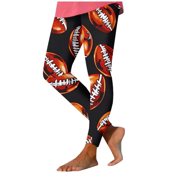 DeHolifer Game Day Football Capri Leggings for Women's Football Season Yoga Pants Sunday Tummy Control Graphic Workout Leggings Black L