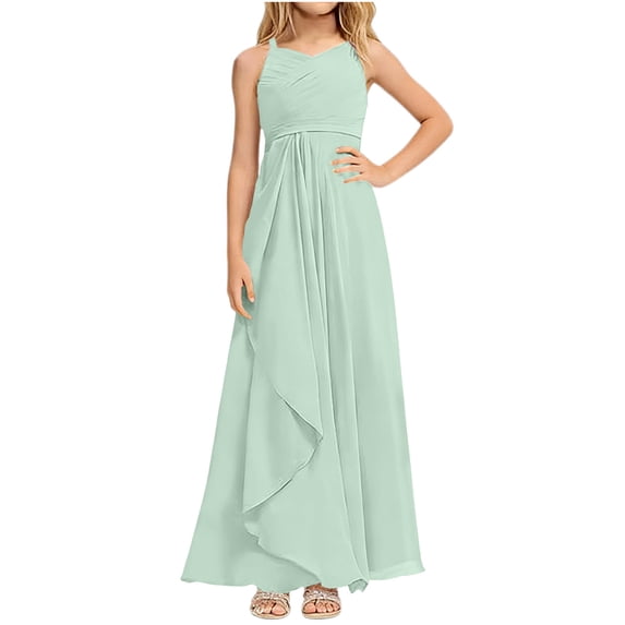 DeHolifer Girls A-Line Dress Junior Bridesmaid Flower Girl Flowy Chiffon Maxi Dresses Wedding Party Pageant Gown