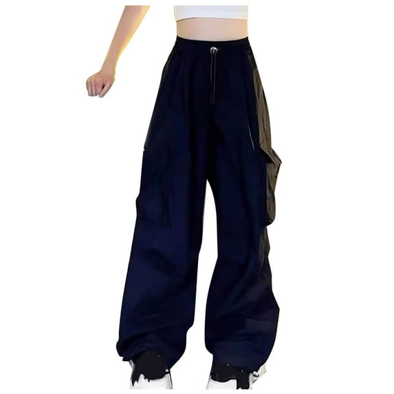 DeHolifer Girls' Cargo Pants Elastic Waisted Solid Color Baggy Straight Leg Sports Loose Pants with Multi Pockets,12 Years