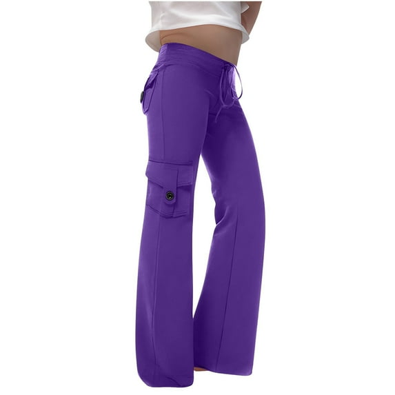 DeHolifer Girls' Cargo Pants Solid Color Button High Waisted Drawstring Streetwear Long Trousers with Multi-Pocket ,3Years