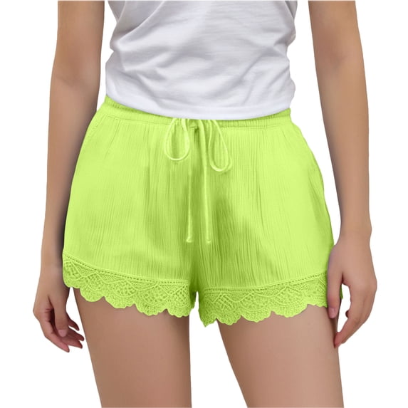 QQAMB Girls' Cotton Linen Shorts Elastic Waisted Drawstring Lace Solid Color Summer Loose Comfy Shorts with Pocket,4 Years